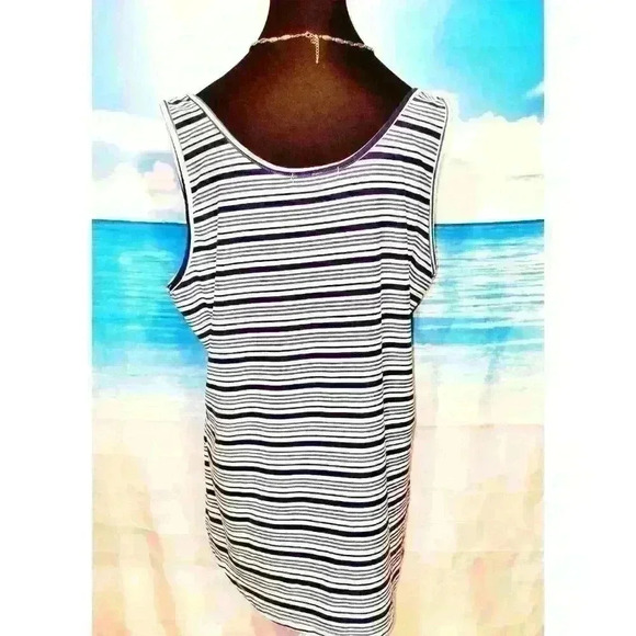 DEREK HEART PLUS Womans STRETCH Knit shirt BLUE and WHITE Stripes size 3x 24/26 - Picture 2 of 3